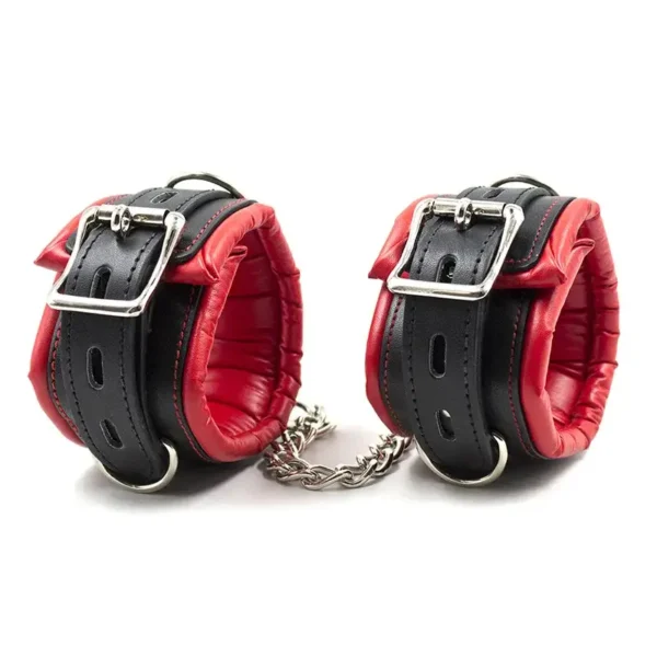 bdsm gear black leather hand restraints
