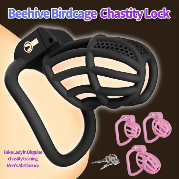 pink and black abs chastity cage