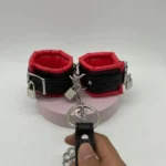 pu leather handcuffs traction chain black