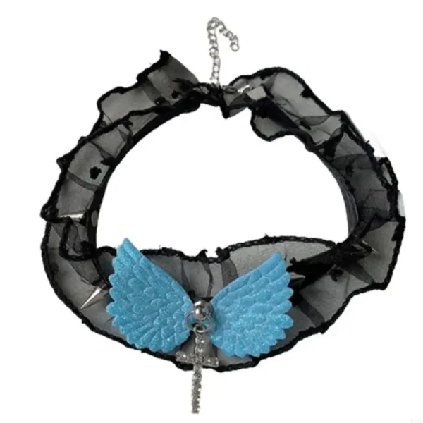 black leather and lace nipple choker