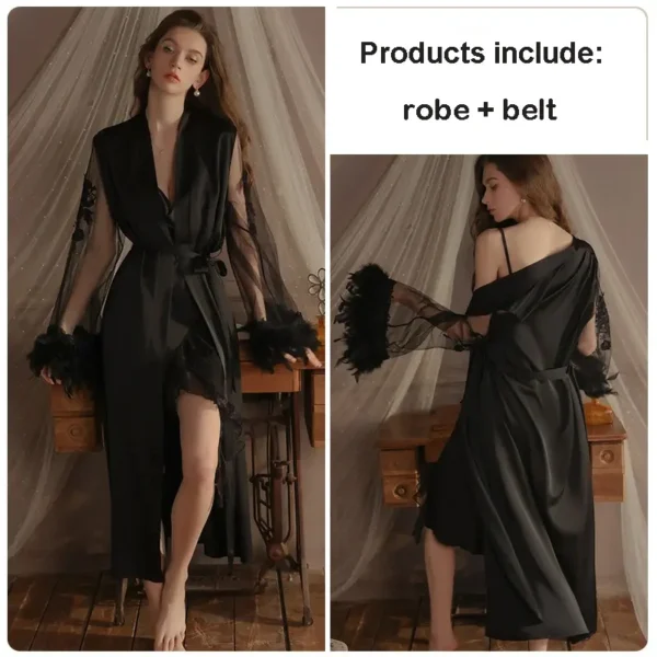 black polyester babydoll feather cuffs