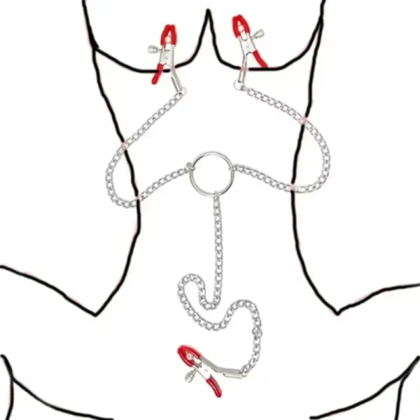 pink metal nipple clips chain bdsm