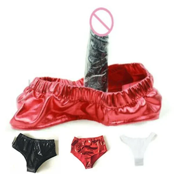 red leather lingerie with silicone dildo