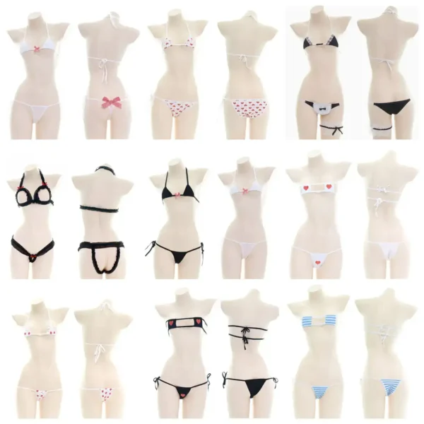 thin strap black bra thong set